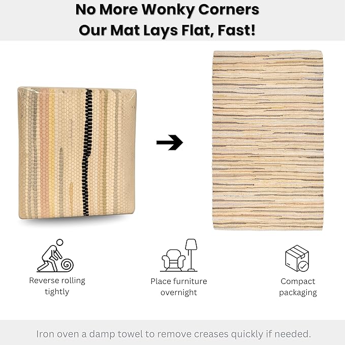 Cotton Hand Woven Chindi Rug 3x5 Feet - Beige, Decorative Soft Throw Indoor Floor Rag Rugs Ideal for Hallway, Kitchen, Kids Room | Durable Lightweight Neutral Home Space Dhurrie for Costal Décor