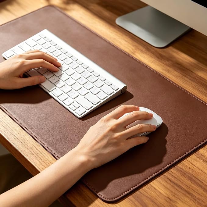 Leather Desk Pad Protector, 19.5'' x 53'' Large Mouse Pad, Office Table Mat, Non-Slip PU Leather & Suede Base Table Blotter, Laptop Desktop Pad, Desktop Mat for Office Home, Brown