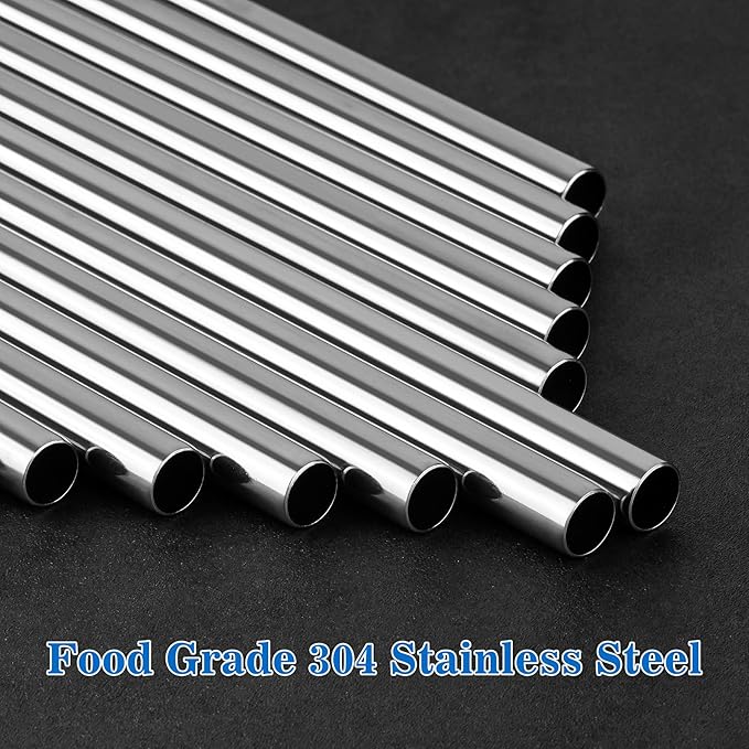 Tomorotec 40oz Straws, 14PCS Stainless Steel Replacement Straws Fit for Stanley 40oz Adventure Quencher Travel Tumblers with Cleaning Brushes 2PCS, Food-Grade, Dishwasher Safe for Smoothies (Silver)