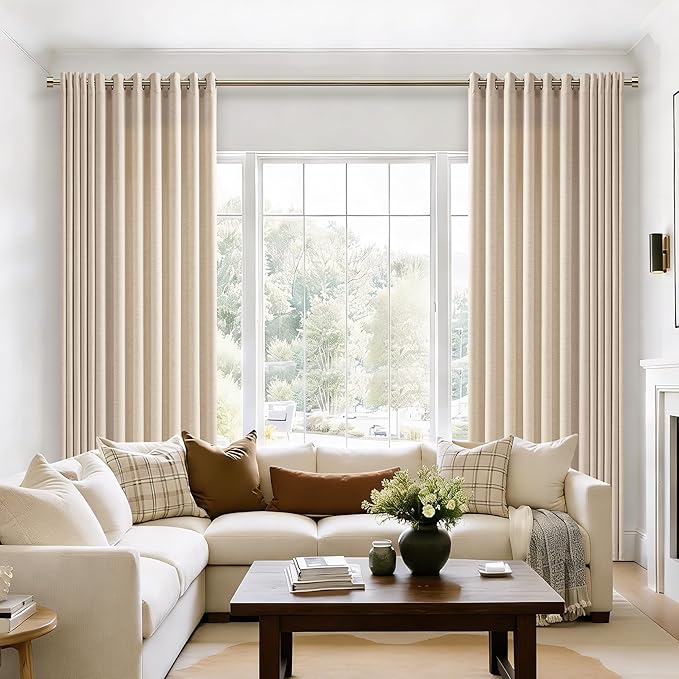 Extra Wide Flax Linen Curtains 84 Inch Length 1 Panel for Patio Sliding Glass Door 72 Inch Wide Light Filtering Semi Sheer Grommet Privacy Farmhouse Wide Window Curtains