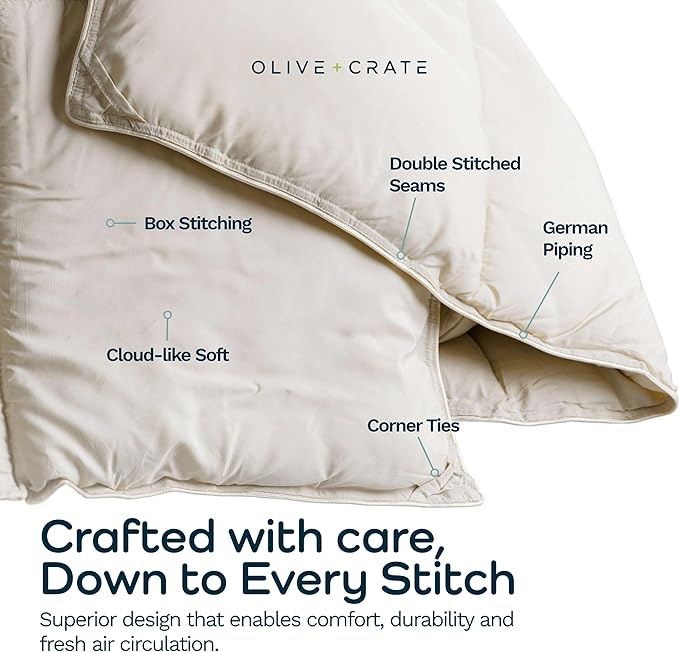 Olive + Crate Cooling Down Alternative Comforter - Hypoallergenic Queen Size Duvet Insert Lightweight - All Seasons Plush Design Bamboo Comforter - 100% Bamboo Viscose Outer Cover - Beige 88"x90"
