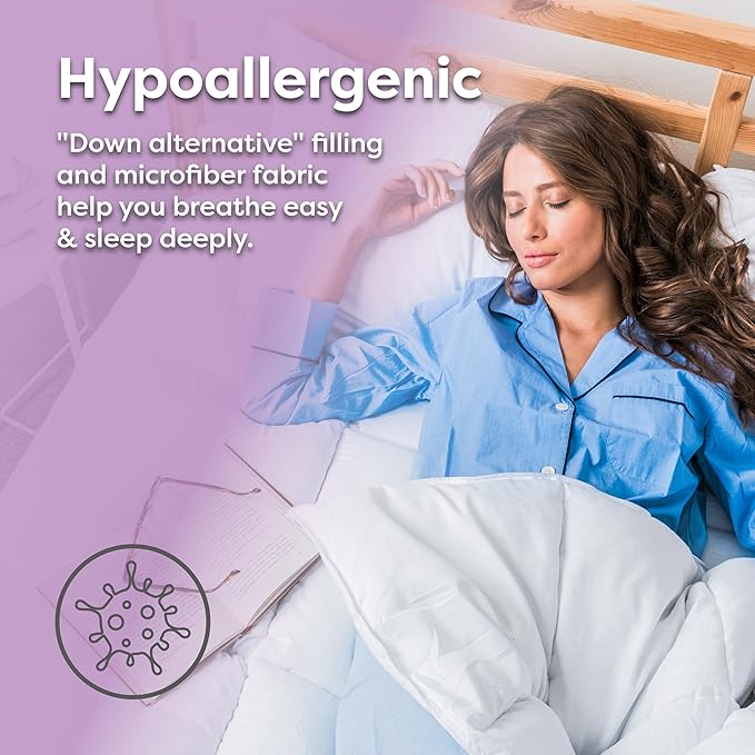 HOSPITOLOGY PRODUCTS Reversible Blue / Gray Comforter Twin Hypoallergenic Duvet Insert Microfiber All Season Goose Down Alternative Quilted - Corner Loops - Box Stitched - Washable - 64" W x 86" L