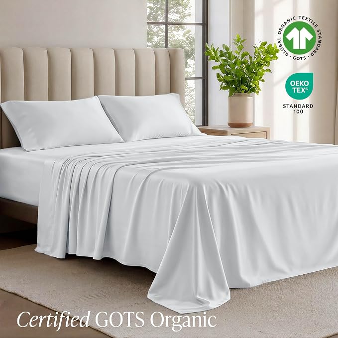 Bare Home 100% Organic Cotton Jersey Sheet Set, Ultra Soft, 100% Cotton - Sheet Set & Pillowcase - Deep Pocket Bed Sheets (Twin XL, White)