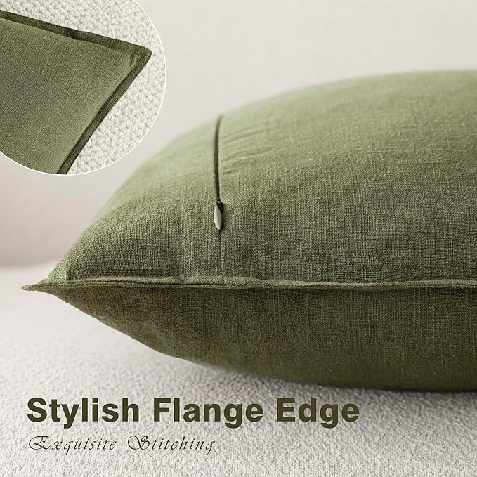 Foindtower Pack of 2, Decorative Linen Soild Throw Pillow Covers Soft Accent Lumbar Cushion Case Boho Farmhouse Pillowcase for Chair Couch Sofa Bedroom Living Room Home Decor 12 x 20 Inch Olive Green