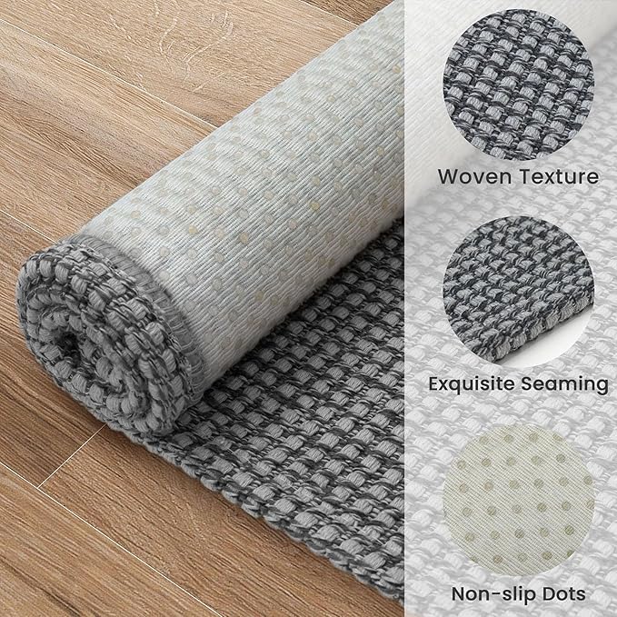 EARTHALL Woven Runner Rug 2x8 Ft Washable Runners for Hallways Cotton Non Slip Rubber Backed Kitchen Runner Braided Indoor Floor Carpet for Entryway, Hallway, Kitchen, Bedroom, Dark Gray