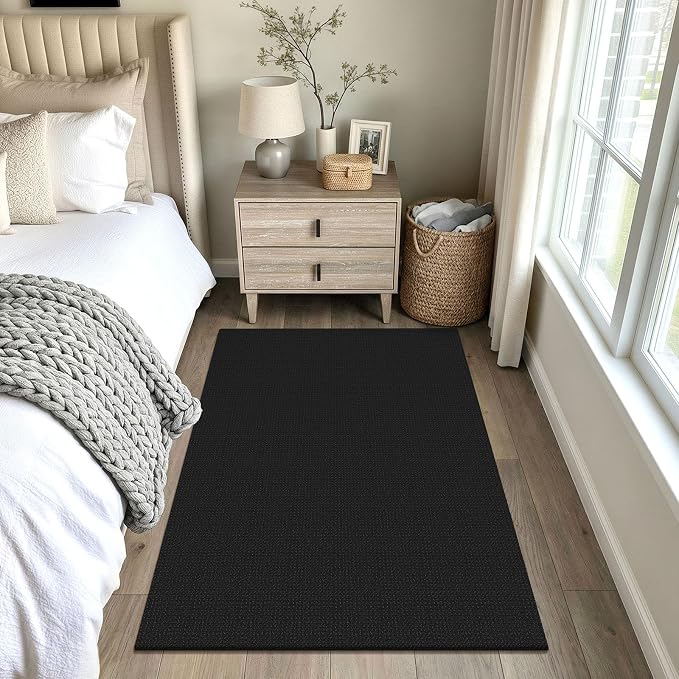 EARTHALL Woven Area Rug 4x5 Ft Washable Rugs for Entryway Non Slip Braided Throw Rugs Bedroom Carpet Cotton Entry Rug Cotton Floor Carpets for Bedroom Dining Room Living Room, Black/Grey
