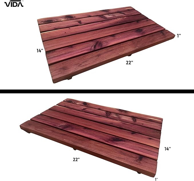 Cedar Wood Bath Mat – 22”x14” Nordic Style Non-Slip Shower Mat | Indoor & Outdoor Use | Wood Bathroom Mat & Floor Protector | Handcrafted in USA - Small