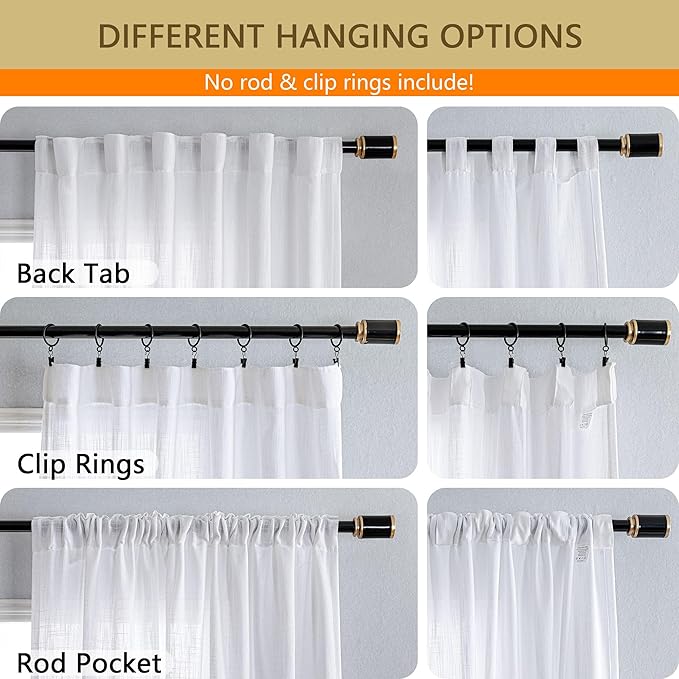 MYSKY HOME White Curtains for Living Room 1 Panel, Semi Sheer Curtains & Drapes Light Filtering Farmhouse Country Boho Style Back Tab Draperies for Sliding Glass Door (Customsize, White)