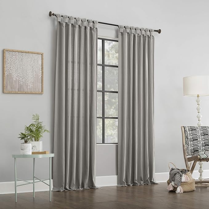 Archaeo Washed Cotton Twist Tab Curtain, 52" x 84", Silver Gray