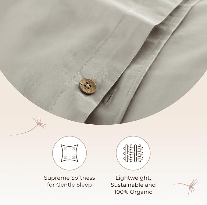 100% Organic Cotton Duvet Cover Queen Size - Naturally Soft Lightweight & Cooling Duvet Cover Set with Decorative Shams - Premium GOTS Certified 300 Thread Count Sateen Weave (Pewter, Queen)