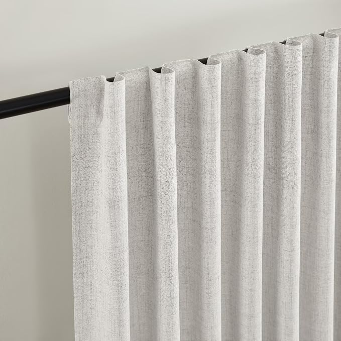 CUCRAF Linen 100% Blackout Curtains 96 Inch Length 2 Panels Set, Back Tab and Rod Pocket Curtain for Living Room Bedroom, Room Darkening Window Drapes Thermal Insulated, (52x96 inch, Greyish White)