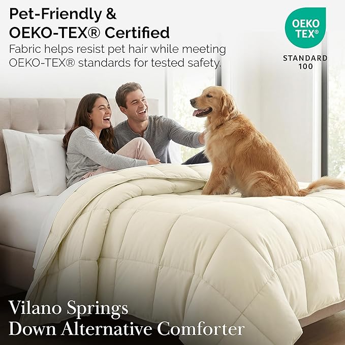 Southshore Fine Living, Inc. Oversized King Comforter Only for Guest Room, Pet Hair Resistant Bedding Comforters, Down Alternative Comforters, Hotel Quality Cream Comforter King for Vacation Homes