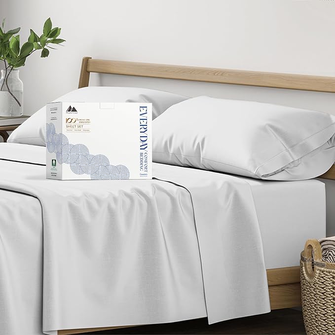 Mayfair Linen 100% Organic Cotton Sheets Cal King Size - 4 PC Organic Cotton Cal King Percale Weave Sheet Set, Soft, Cooling, Crisp, 16" Deep Pocket Hotel Quality Bedding Set - Light Grey