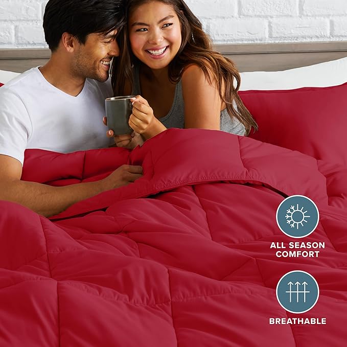 Bare Home Comforter Set - Queen Size - Ultra-Soft - Goose Down Alternative - Premium 1800 Series - All Season Warmth (Queen, Red)