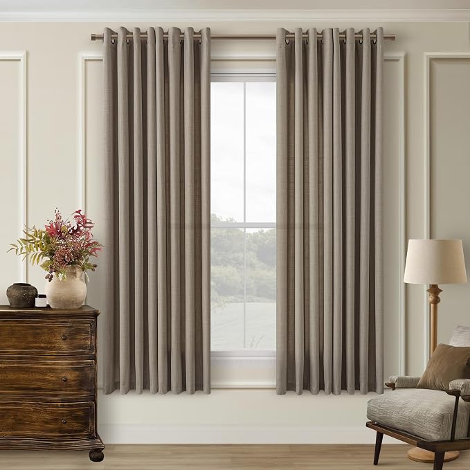 Neutral Flax Linen Curtains 63 Inch Length Bronze Grommet Tan Brown Semi Sheer Light Filtering Privacy Drapes Boho Farmhouse Rustic Bay Window 63 Inch Curtains 2 Panel Set for Bedroom Dining Room
