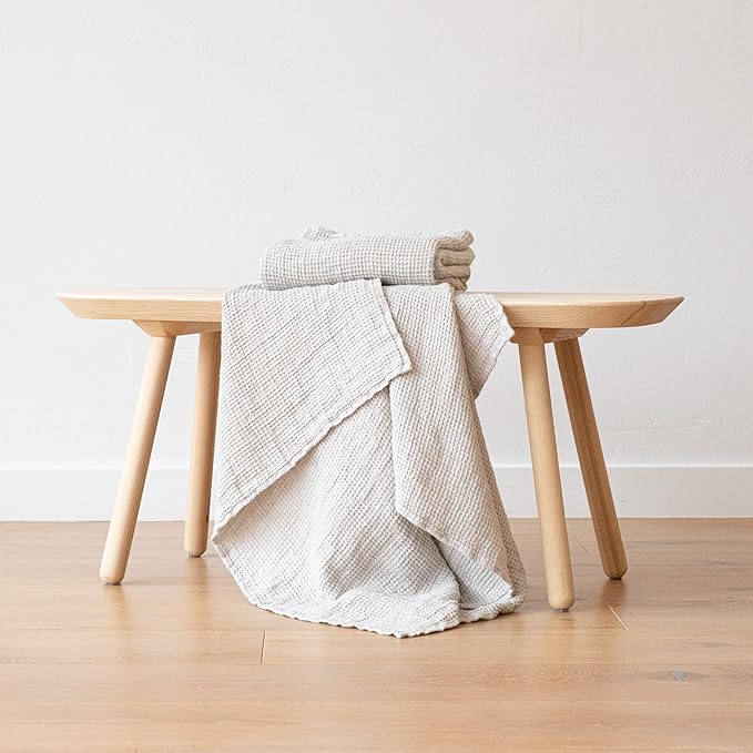 LinenMe Linen Waffle Big Bath Towel Silver, 30 x 51