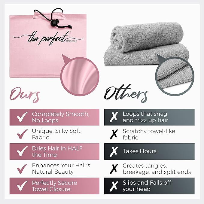 Microfiber Hair Towel Wrap for Women – Large Fast Drying Hair Towel with Patented Clip – Anti-Frizz, Super Absorbent, Silky Smooth Microfiber – Plopping Hair Wrap for Curly, Wavy & Straight Hair