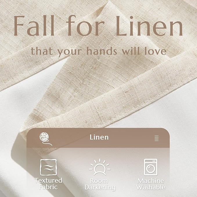 jinchan Linen Blend Curtains for Living Room 84 Inches Length 2 Panels Natural Window Treatment for Sliding Glass Doors, Farmhouse 50 Inches Wide Drapes Rod Pocket Back Tab (50W x 84L, Ecru)