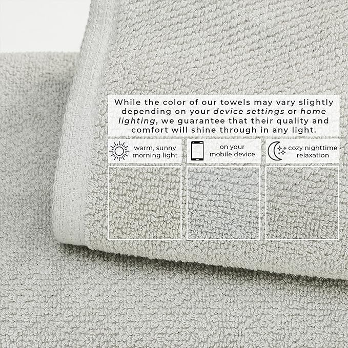 Great Bay Home 100% Cotton 6 Piece Towel Set - Absorbent, Quick-Drying, Durable Bath Towels for Bathroom Decor - Low-Twist, Two-Ply Fibers (Light Grey)