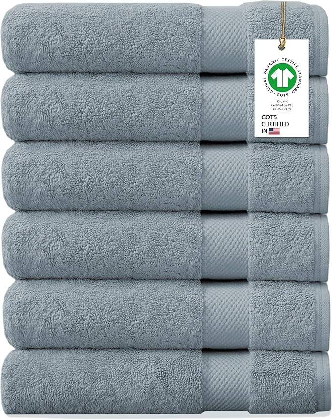100% Organic Cotton Towels 650 GSM Plush Feather Touch Quick Dry Hand Towel, Pack of 6 GOTS Certified, Oeko-Tex Green Certified, Organic Cotton Hand Towel, 20"X30"