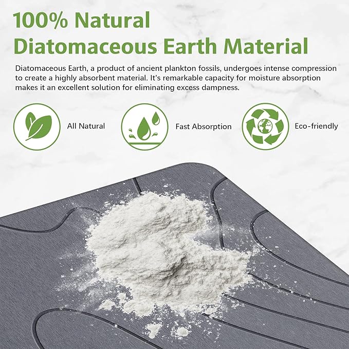 Stone Bath Mat – Non-Slip Diatomaceous Earth Shower Mat, Super Absorbent & Quick-Drying Bathroom Floor Mat, Easy-to-Clean Diatomite Bath Stone for Safer, Dryer Steps (23.6" x 15.4", Gray)