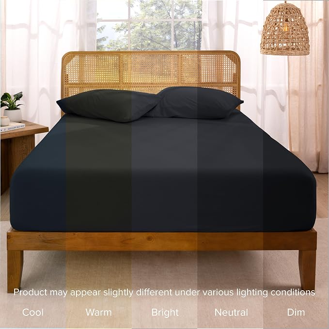 Bare Home 100% Organic Cotton Jersey Fitted Sheet - Twin XL Size - Ultra Soft - Deep Pocket Fitted Sheet - 100% Cotton - Ring Spun Yarns (Twin XL, Black)