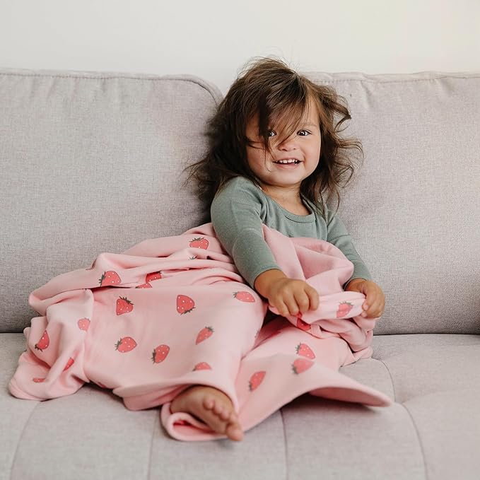 Woolino Toddler Blanket - Merino Wool and Organic Cotton Baby Blanket for Girls and Boys - 4 Season - 52.5” x 40” - Strawberry