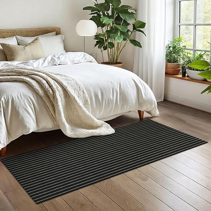 EARTHALL Washable Runner Rug 2x6 Ft Non Slip Runners for Hallways Cotton Rubber Backed Kitchen Runner Braided Indoor Floor Carpet Runners for Entryway, Hallway, Kitchen, Bedroom, Black/Cream