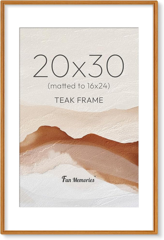 20x30 Picture Frame with Mat for 16x24, USA-Sourced Teak Wood Handcrafted Rounded Corner with HD Tempered Glass, 20 x 30 Gallery Wall Frames for Posters & Art Prints, Vertically or Horizontally