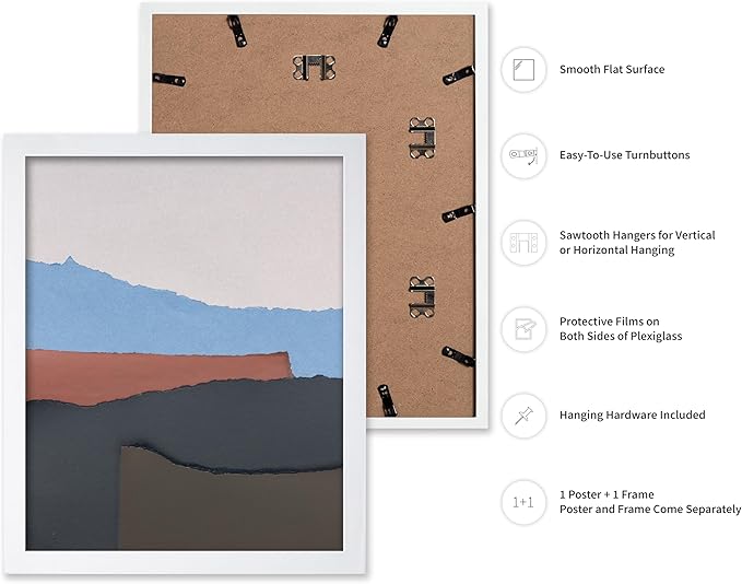 Monem Art Abstract Mountain Landscape Collage Print - Minimalist Scandinavian Art Poster - Wall Decor for Living Room, Bedroom or Office - 8x10 White Framed Wall Art by Mareike Bohmer