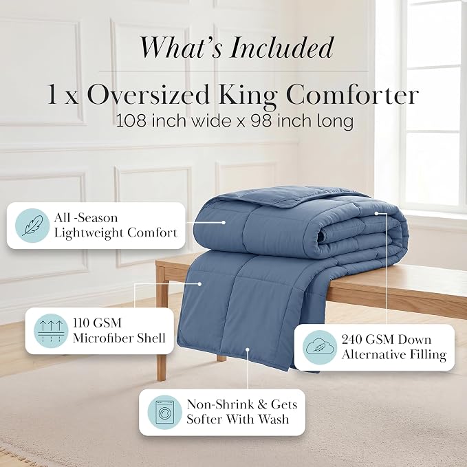 Southshore Fine Living, Inc. Comforters, King Size Down Alternative Comforter, Oversized Cal/King Comforter Set, Pet Hair Resistant Duvet Insert, Wrinkle Free Bedding Set, Coronet Blue Comforters