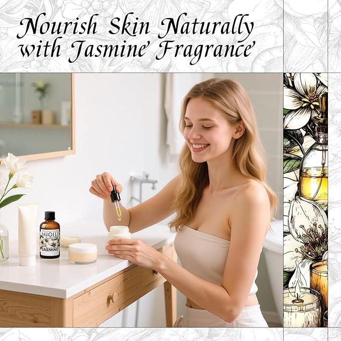 HIQILI Jasmine Fragrance Oil for Women Perfume Making, Skin Care - 1 Fl Oz | Suitable for Aromatherapy Diffuser, Long-Lasting Floral Scent, DIY Candle & Soap, Laundry Essential Oil