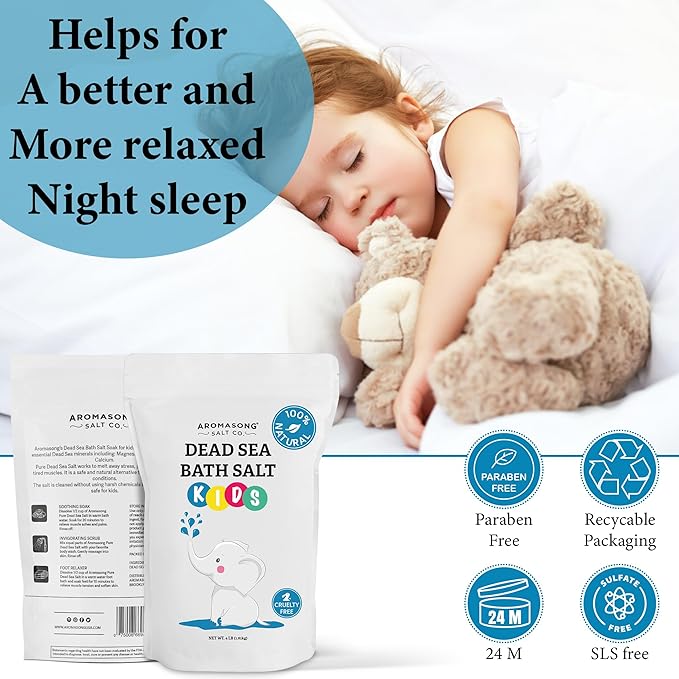 Aromasong Dead Sea Salt for Kids Bath Soak, 4 Lbs. Fine Grain Large Bulk resealable Pack, 100% Pure & Natural.