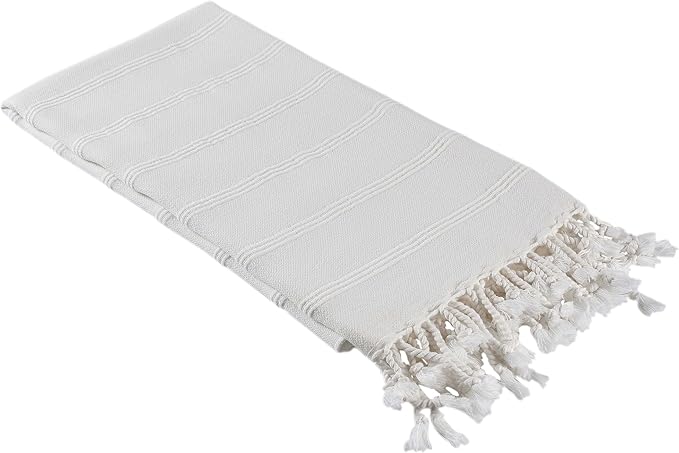 InfuseZen Stonewashed Turkish Cotton Bath and Beach Towel - Off White | 100% Organic, Thin, Soft, Lightweight, Absorbent, Quick-Drying, Large Peshtemal, Sand-Resistant for Shower, Pool, Spa, Travel