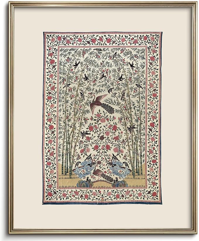 Vintage Textile Wall Art | Light Academia Home Decor | Tapestry Canvas Wall Art | Light Academia Room Decor, Farmhouse Paintings Art Picture Aesthetic for Bedroom Bathroom Living Room (8" x 10"-UNFRAMED)