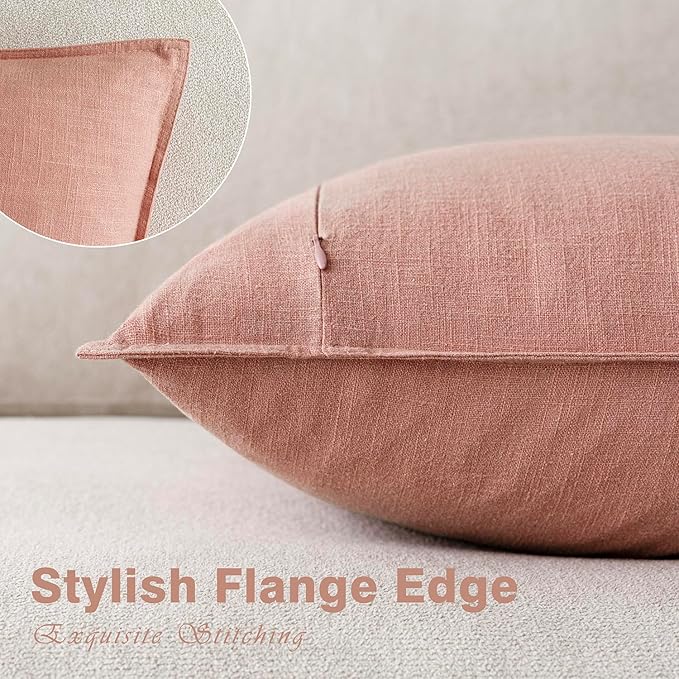 Foindtower Pack of 2, Decorative Linen Soild Throw Pillow Covers Soft Accent Euro Cushion Case Boho Farmhouse Pillowcase for Chair Couch Sofa Bedroom Living Room Home Decor 26 x 26 Inch Coral Pink