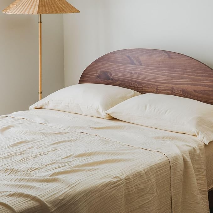 Dune Full Sheet Set, Sandy Beige 100% Cotton Gauze 4-Pc. Sheet Set, Oeko-TEX Certified Full Sheets, with Flat Sheet, Fitted Sheet and 2 Pillowcases, Earth Tone Bedding