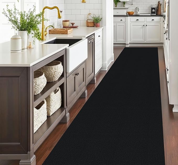 EARTHALL Runner Rug 3x20 Ft Washable Runners for Hallways Extra Long Woven Non Slip Entryway Runner Braided Kitchen Runner Indoor Outdoor Carpet Runners for Hotels, Officel, Stair, Black/Grey
