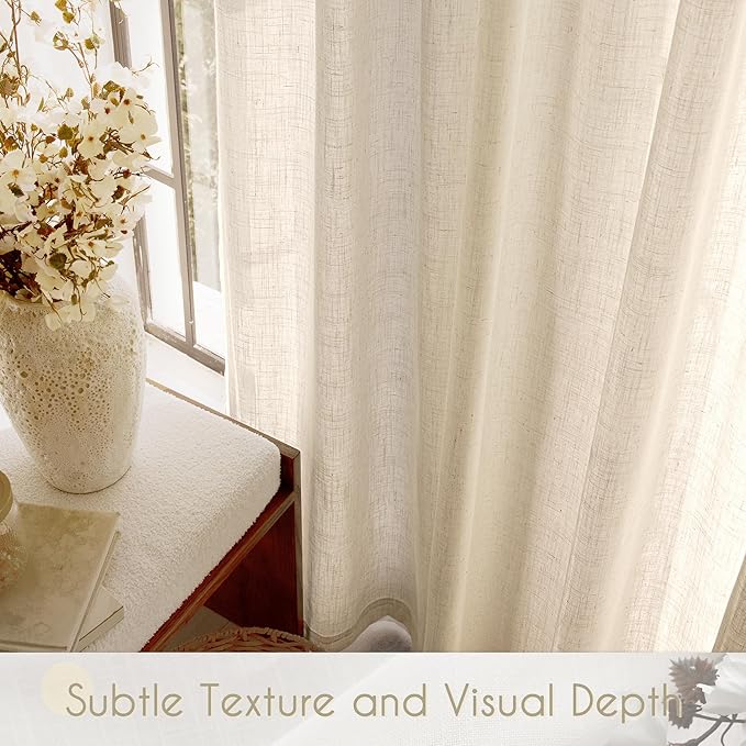 Greyish Beige Linen Curtain 63 inch Length 2 Panels Set Back Tab Light Filtering Living Room Curtain Drapes Home Office Modern Minimalist Decor Farmhouse Boho Neutral Semi Sheer Curtain 63 inch Long