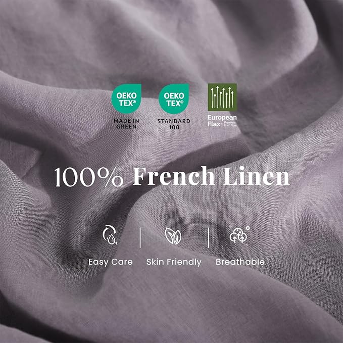 S VICTORY SYMBOL 100% Organic Linen Duvet Cover Set,Natural French Flax Bedding,1 Comforter Cover and 1 Pillowcase,2pcs Twin Size Soft Breathable Bedding Set(Dusty Purple)