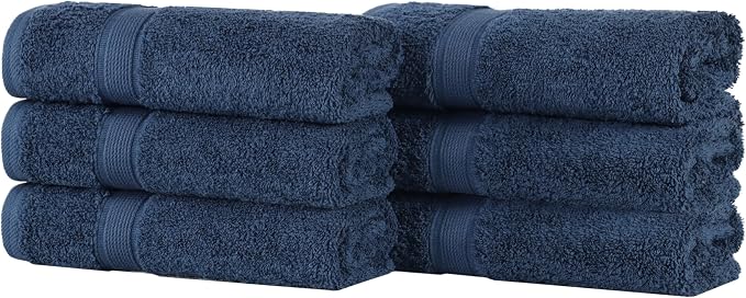Superior 100% Organic Cotton Hand Towel Set of 6, Daily Use for Bathroom, Kitchen, Guest Bath, Quick Dry Small Towels, Face, Hand, Gym, Spa, Hotel, Absorbent, Essentials, Oregon Collection, Navy Blue