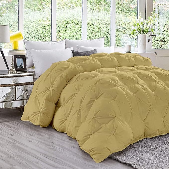 Hypoallergenic 1000-TC Pinch Pleated Down Alternative Comforter Eastern King Size 118 x 110 Inches 1pc Comforter & 2 pcs Pillow Covers, 700 GSM & All Side Corner Tabs 100% Egyptian Cotton