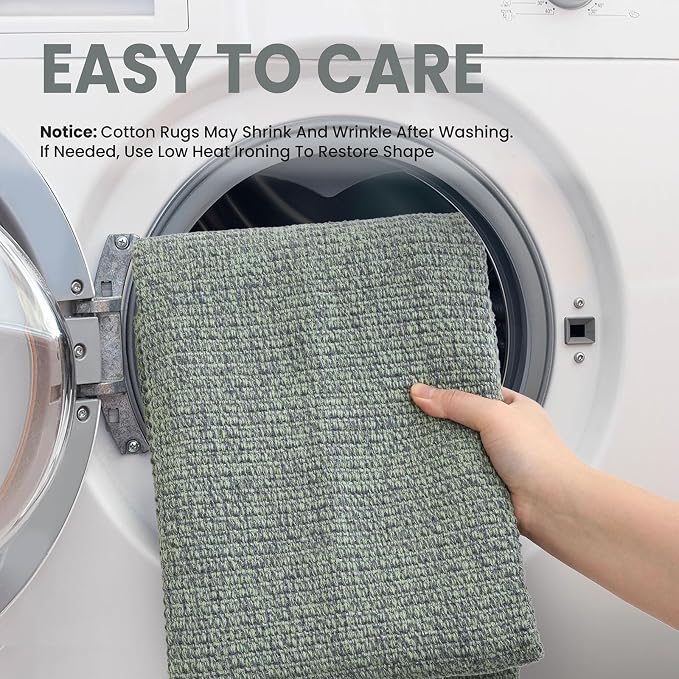 EARTHALL Washable Runner Rug 2x7 Ft Non Slip Runners for Hallways Cotton Rubber Backed Kitchen Runner Braided Indoor Floor Carpet Runners for Entryway, Hallway, Kitchen, Bedroom, Green/Grey