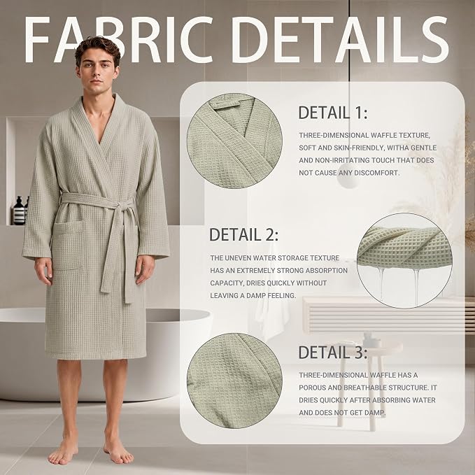 Lightweight Waffle Robe - Soft Cotton Bathrobe Spa Bathrobe for Daily Wear Home & Hotel