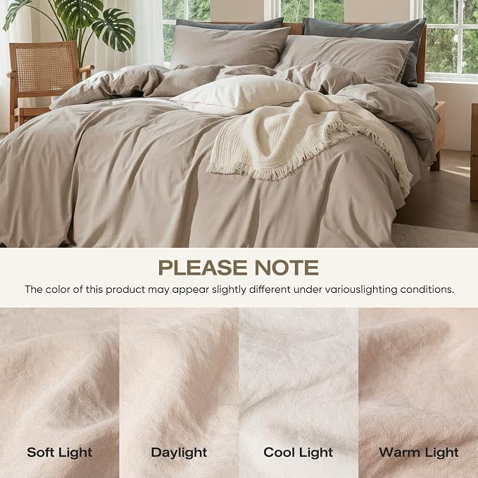 100% Pure French Flax Linen Blend Duvet Cover Set King Size, 3-Piece Breathable Bedding Set with Long Zipper Closure & Corner Ties, Soft, Lightweight & Durable Bedding Ideal for Hot Sleepers