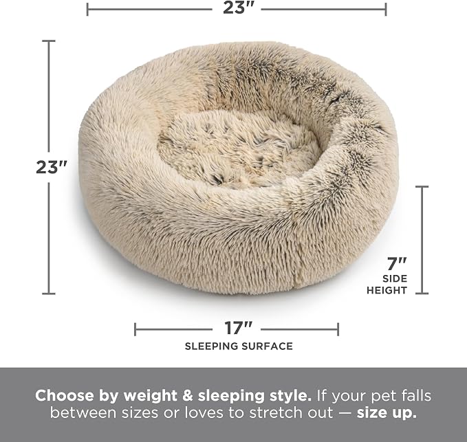Best Friends by Sheri The Original Calming Donut Dog Bed for Small Dogs up to 25 lbs, Shag Faux Fur, Denim Blue, 23" x 23"