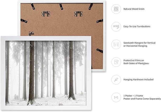 Monem Art Foggy Winter Forest Photography Print - Minimalist Snowy Landscape Poster - Wall Decor for Living Room, Bedroom or Office - 12x16 White Framed Wall Art by Mareike Bohmer
