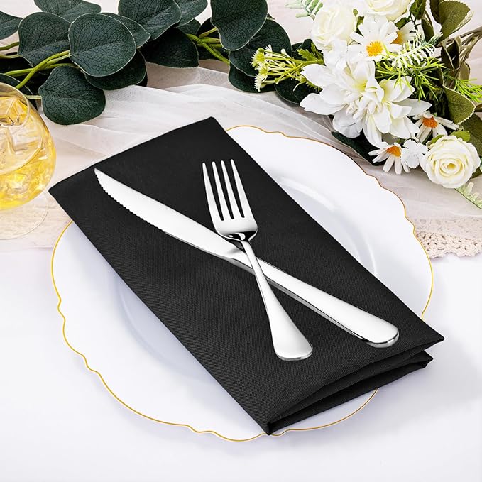 SuperO Set of 80 Cloth Napkins 17 x 17 Inch, Polyester Solid Washable Dinner Napkins with Hemmed Edges,Great for Restaurant, Wedding and Party(Black)