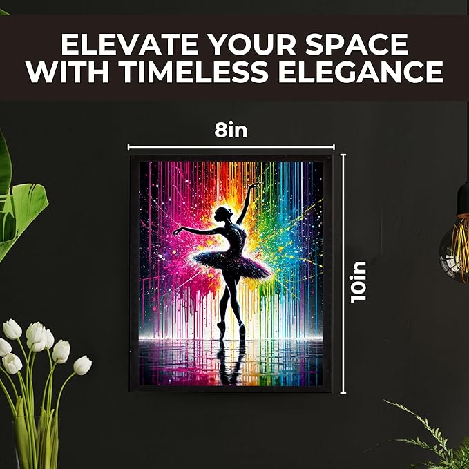 InkFlow Posters Art Ballerina Poster - Dancing Under The Rain Print - Abstract Print - Silhouette Print - Graffiti Art - Rainbow Art - Great Bedroom or Living Room Decor - 8x10 Unframed Canvas Print