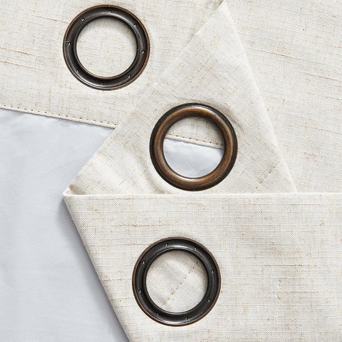 jinchan 100% Blackout Curtains 84 Inch Length 2 Panels Set Thermal Insulated Farmhouse Curtains for Bedroom Living Room Neutral Linen Drapes Light Blocking Grommet Window Treatments Natural 7FT